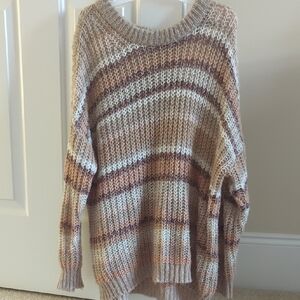 Women's American Eagle Oversized Cream-striped Sweater